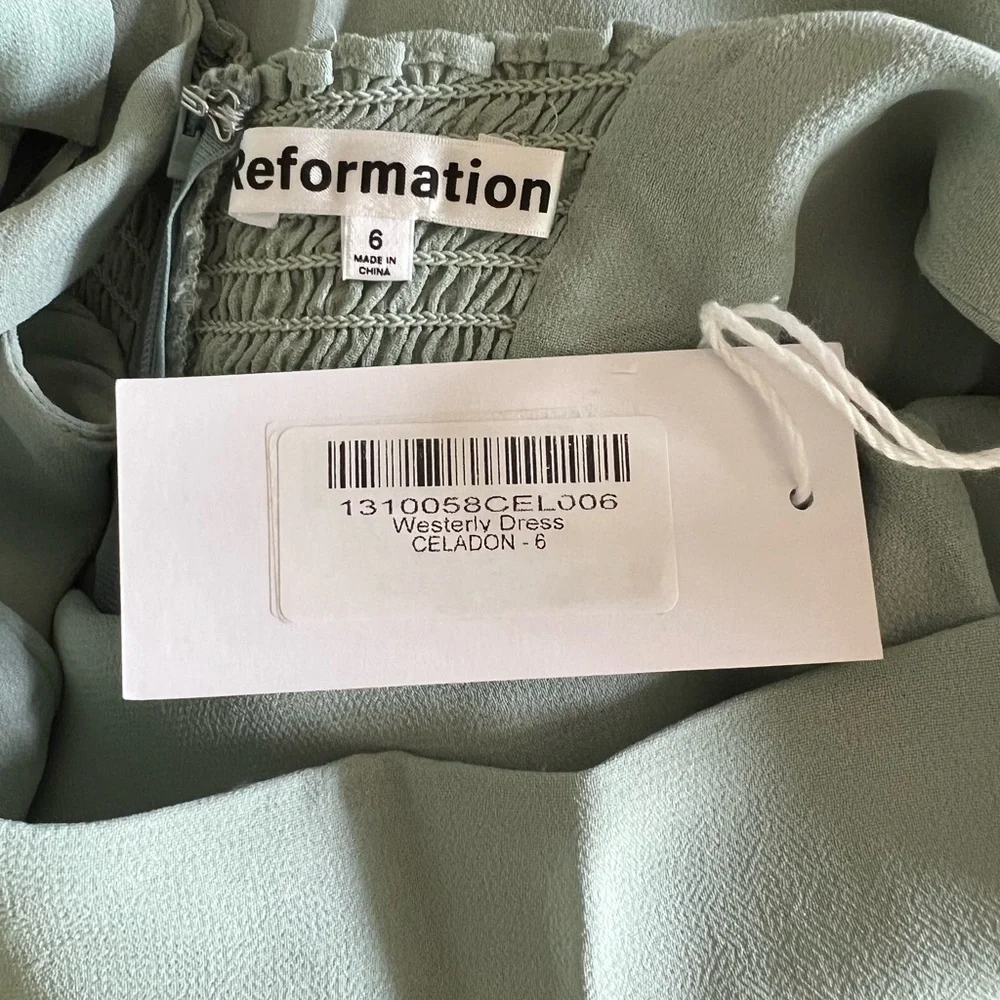 NWT Reformation Celadon Green Westerly Tie Strap Maxi Dress Size 6 - Picture 11 of 13